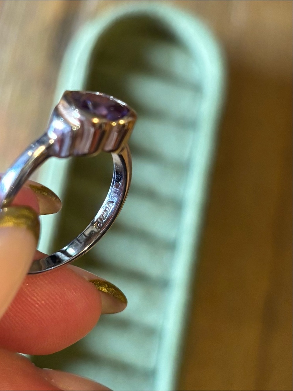 Rare Vintage Mixed Metal Purple Bezel Heart Ring - Picture 5 of 5